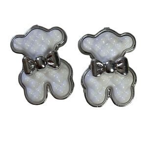 1 Pair Silver White Bear with Bow Jibbitz Charms for Crocs